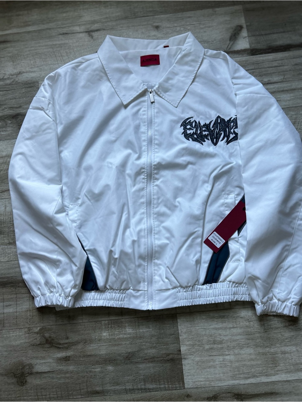 Men’s White Zip-Front Jacket with Embroidered Detail